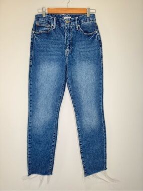 GOOD AMERICAN Straight Leg Blue Jeans Raw Hem Size 8/29